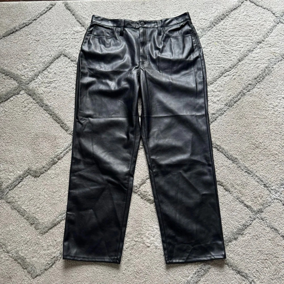 Madewell The Perfect High Waist Straight Leg Faux Leather Pants Black 32 - Picture 2 of 12